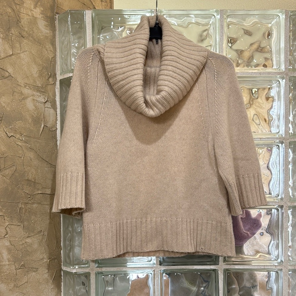 Anne Klein Tan Cowl Neck Sweater with Ribbed Texture